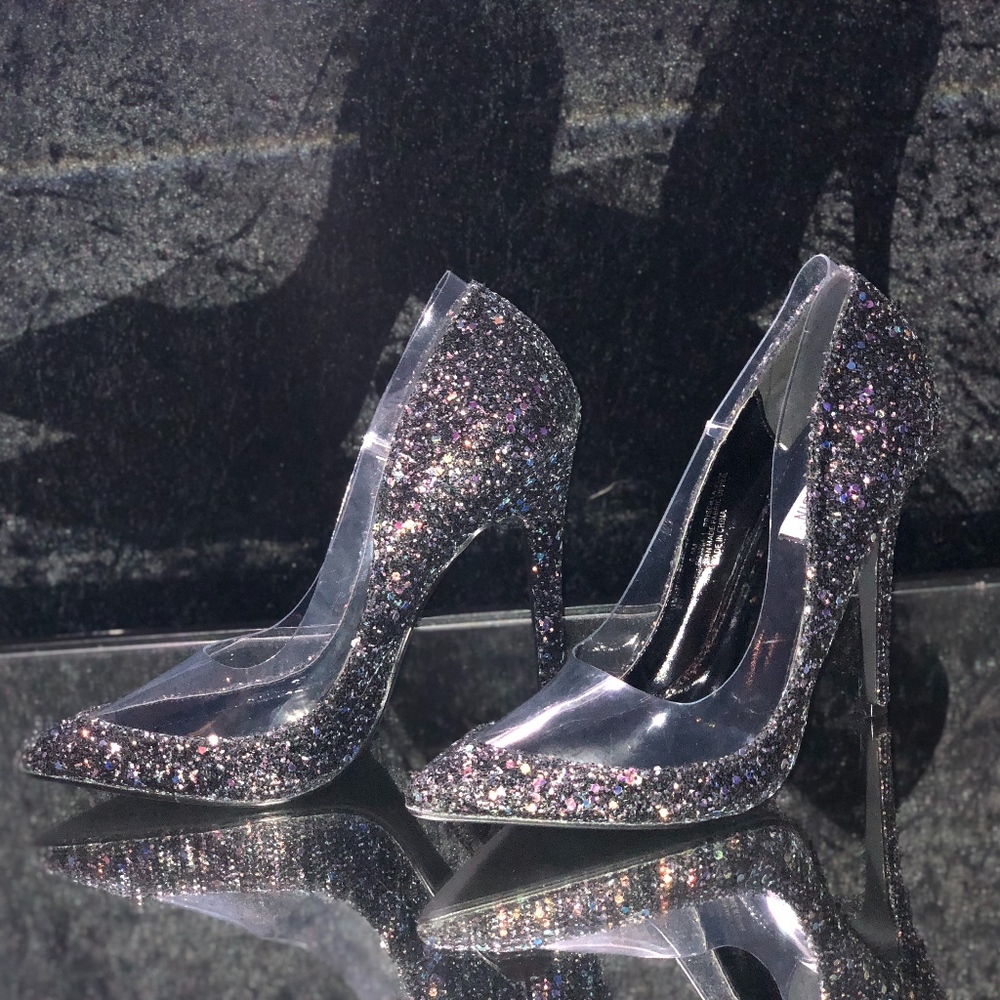 Glitter Encrusted Clear Panel Pumps